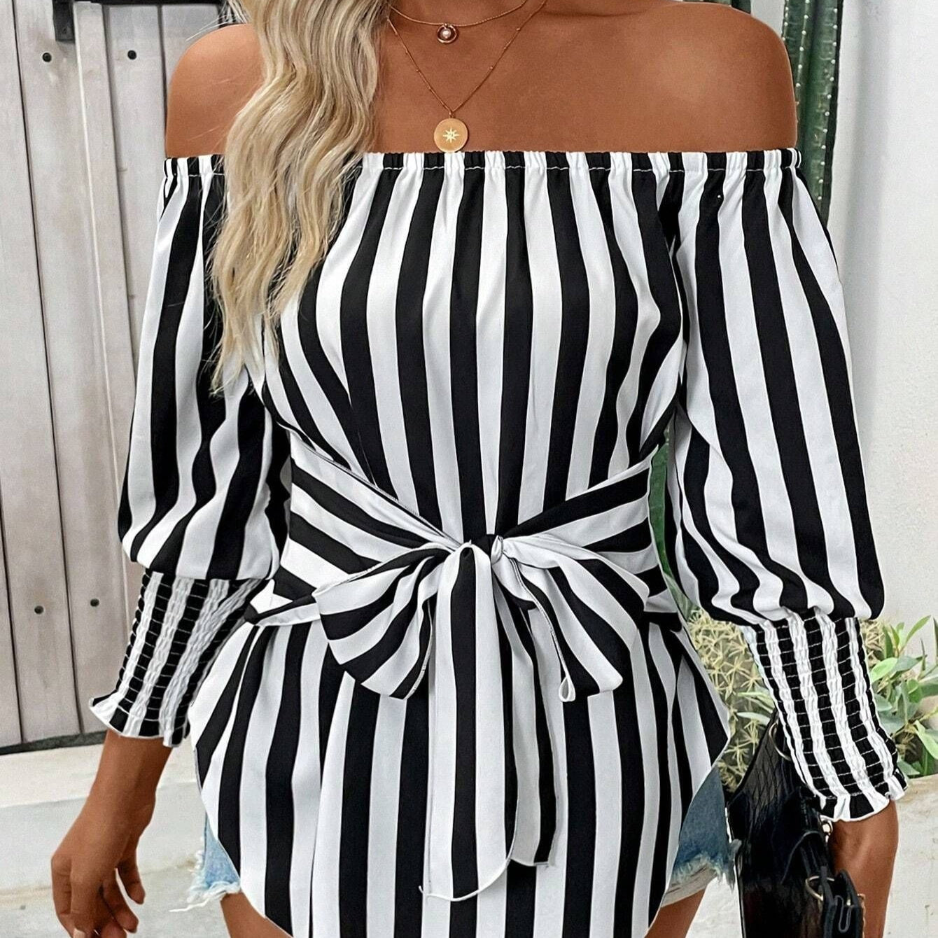 Tunique à Rayures avec Détail Ceinturé