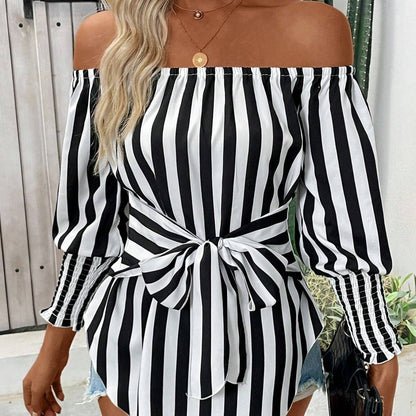 Tunique à Rayures avec Détail Ceinturé